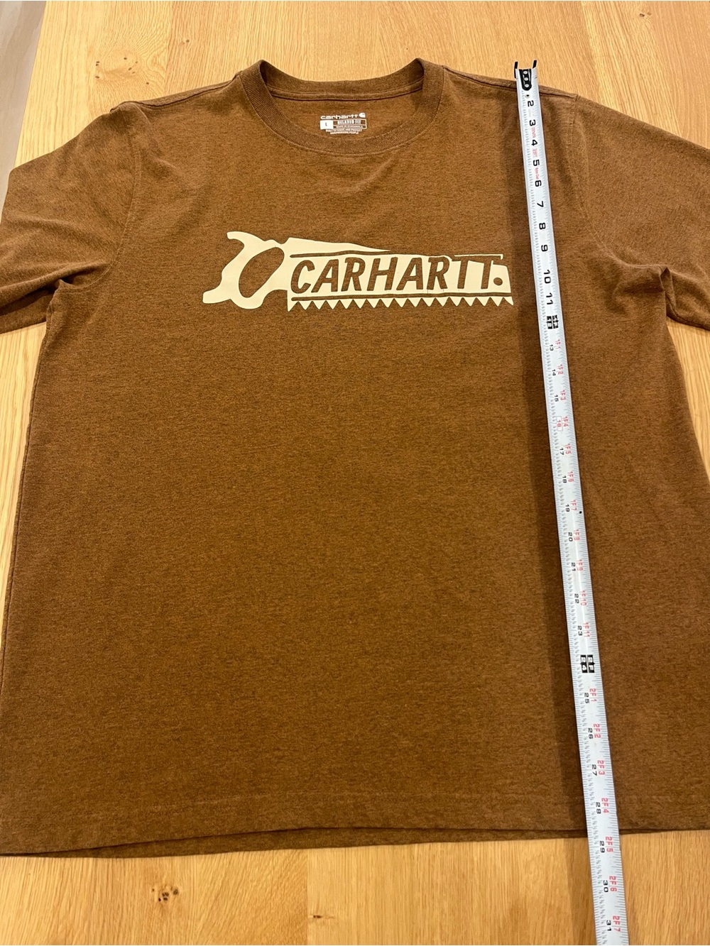 Carhartt Brown Short Sleeve Tee with White Logo Saw Graphic - Picture 5 of 6
